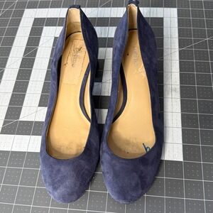 LandsEnd Womens 9B Navy Blue Suede Block Heel Pumps Shoes Career Capsule Classic